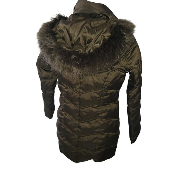 Kenneth Cole New York Womens‎ Olive Puffer Coat W/ Faux Fur Hood XS - Picture 5 of 6